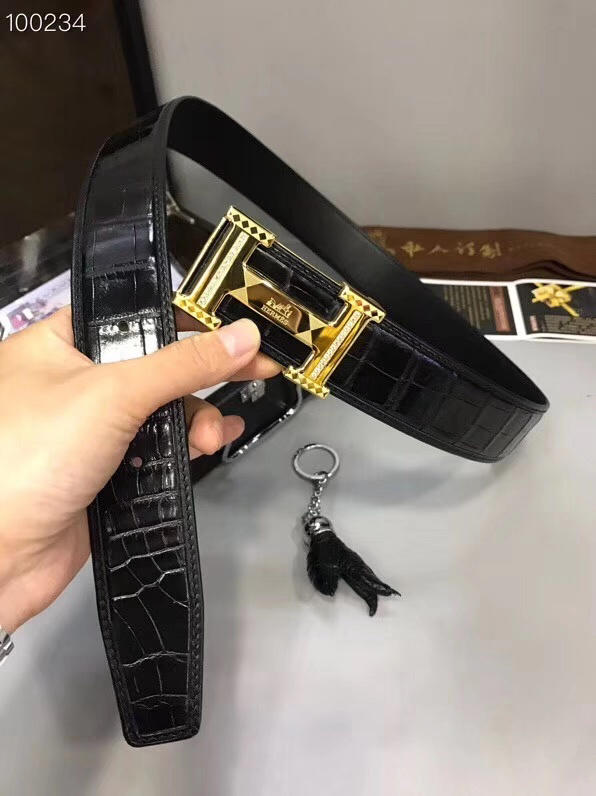HERMES皮帶 A級進口鱷魚肚皮 全手工包邊 高品質 愛馬仕男腰帶  hgh1934